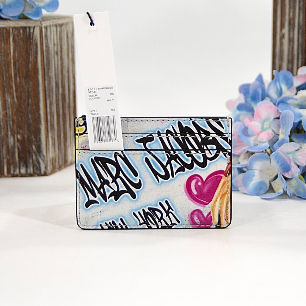 Marc Jacobs New York Graffiti Leather Logo Card Case Mini Wallet NWT